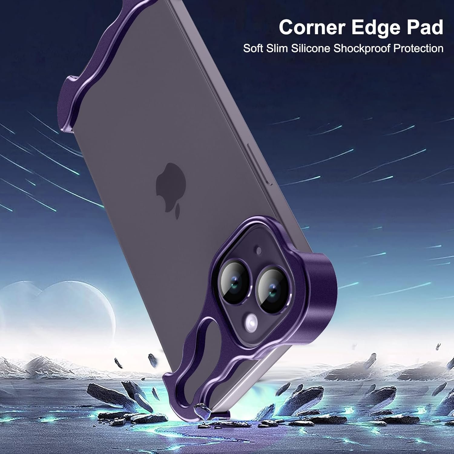 Phone Case for iPhone 13 Phone Case Minimalist Protective Shock Absorption Aerospace Grade Aluminum Shells + Elastomer Inlays Easy Fit (Aluminum Metal Purple)