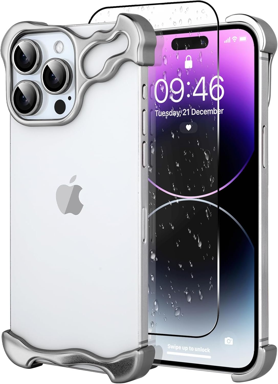 Metal Frameles Phone Case Compatible with iPhone 13 Pro Phone Case, Minimalist Protective, Shock Absorption, Aerospace Grade Aluminum Frameles Shells Screen Protective (Metal Gold)