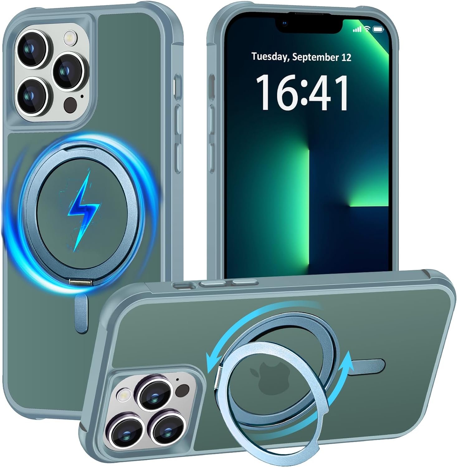 Magnetic for iPhone 13 case/iPhone 14 Case 【Compatible with Magsafe】 with 360°Rotatable Invisible Ring Stand【Military Grade Shockproof】 Matte Back Soft Edge Phone Cover 6.1", Black