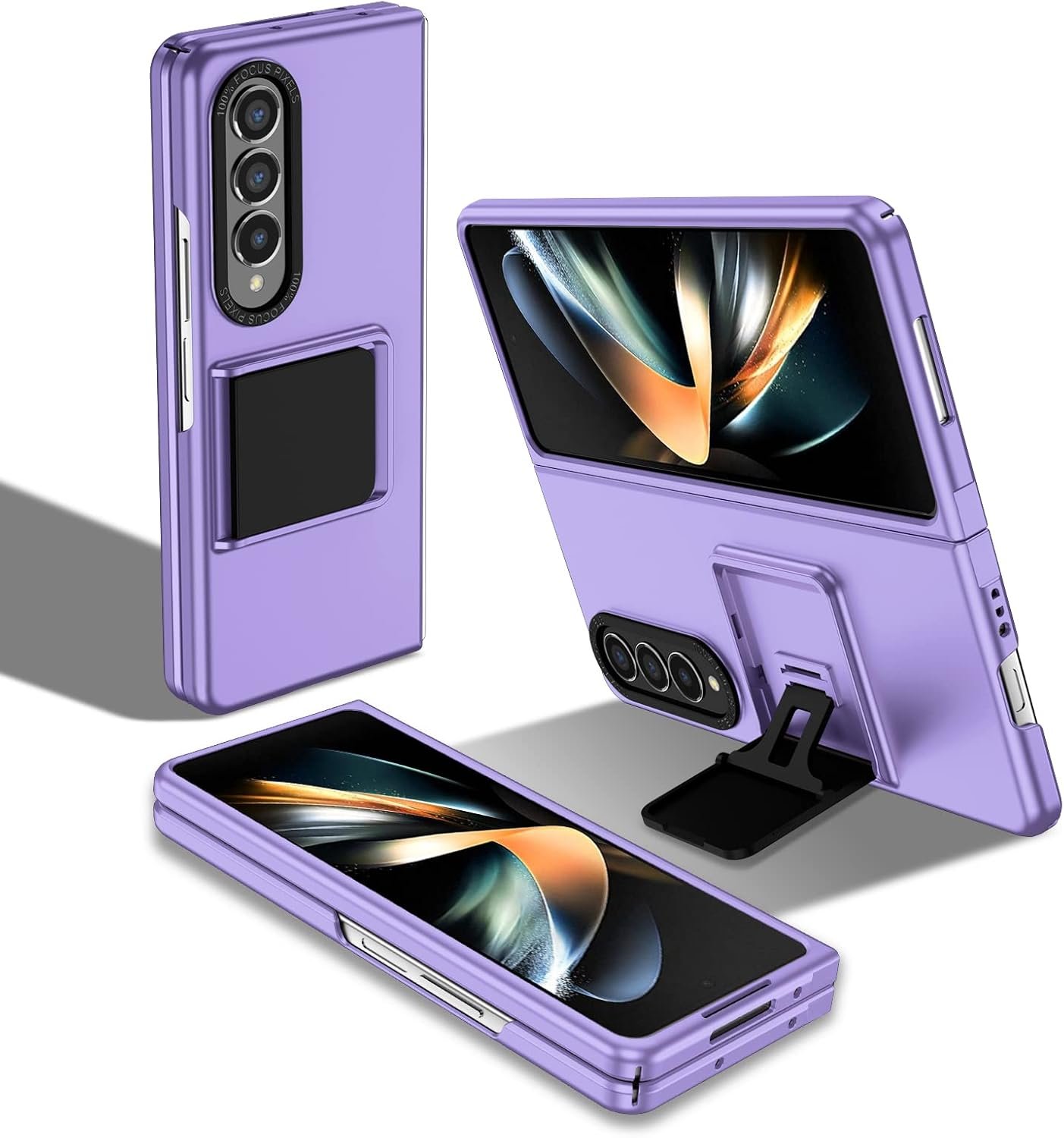 Case for Samsung Galaxy Z Fold 4, [Adjustable Bracket] Shockproof PC Shell with Lens Protection Cell Phone Cover, Black