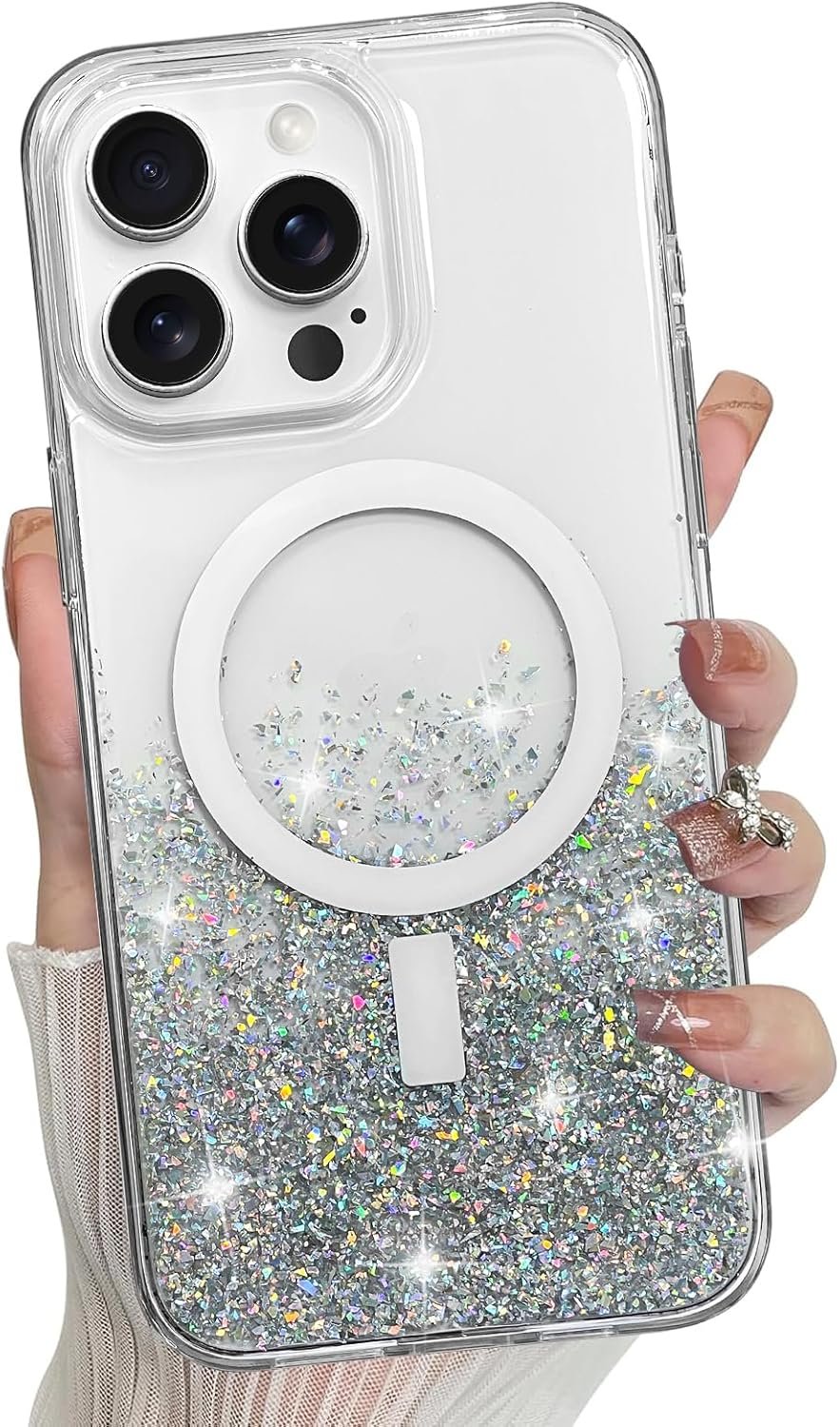for iPhone 14 Pro Max Case, Sparkly Glitter Bling Back, Magnetic Support for Shockproof Case, Crystal and Clear High-Duty Protection for iPhone 14 Pro Max Case -Glitter Crystal