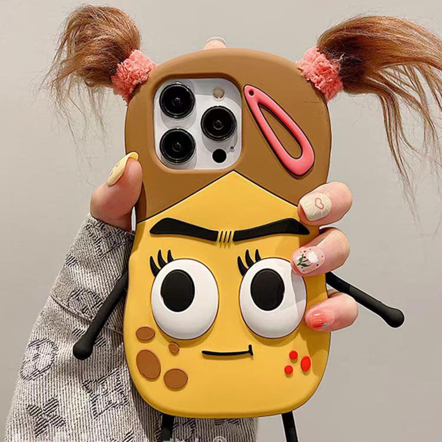 iPhone13 14 15Pro Super Thick Soft Silicone Shell,Ugly Three-Dimensional Big Eyes Sausage Mouth 3D Cartoon Interesting Interesting Cute Fashion Girl Phone Case Multicolor