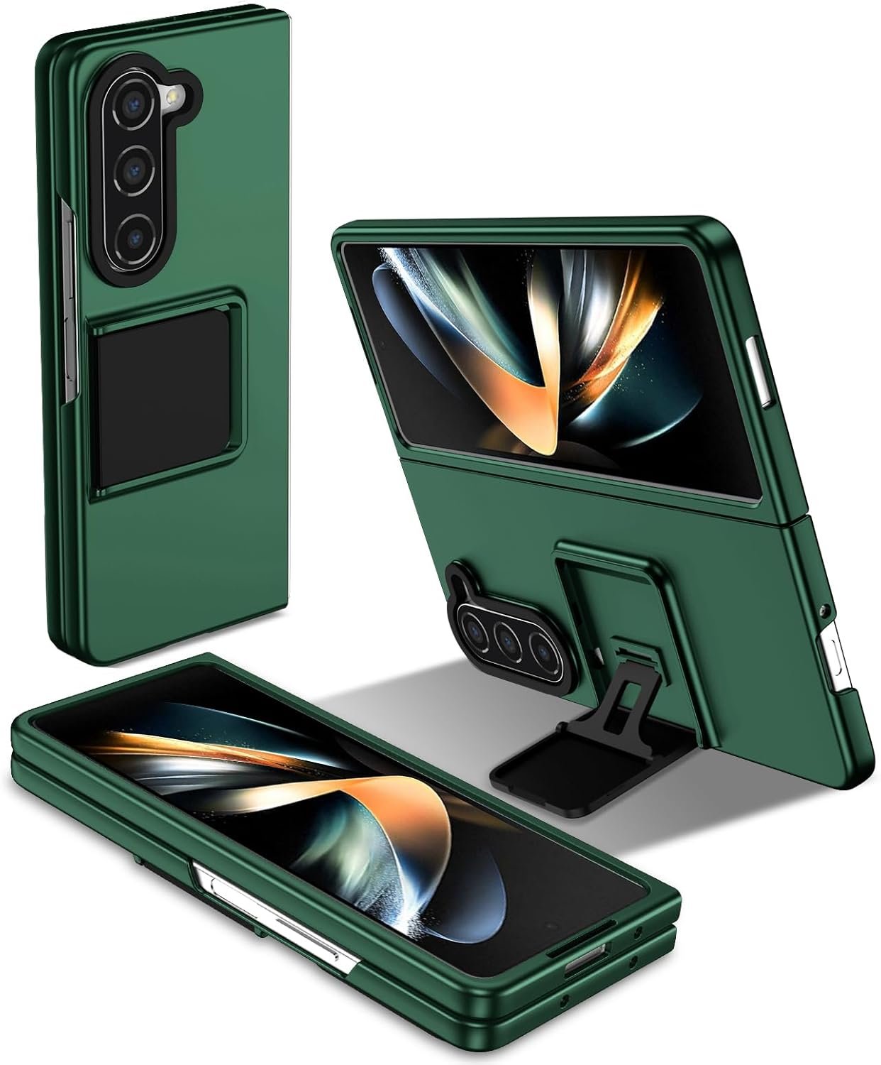 Case for Samsung Galaxy Z Fold 4, [Adjustable Bracket] Shockproof PC Shell with Lens Protection Cell Phone Cover, Black