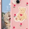 for iPhone 13 Case, Cute Kawaii Panda Pink Liquid Silicone Slim Fit Soft Gel Rubber Protective Phone Cover for Women Girls