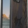 Magnetic Wood Case for iPhone 12 Case [Natural Wood & Soft TPU] Shockproof Protective Cover Unique & Classy Wooden Case Compatible with MagSafe (The Great Wave Off Kanagawa-Blackwood)