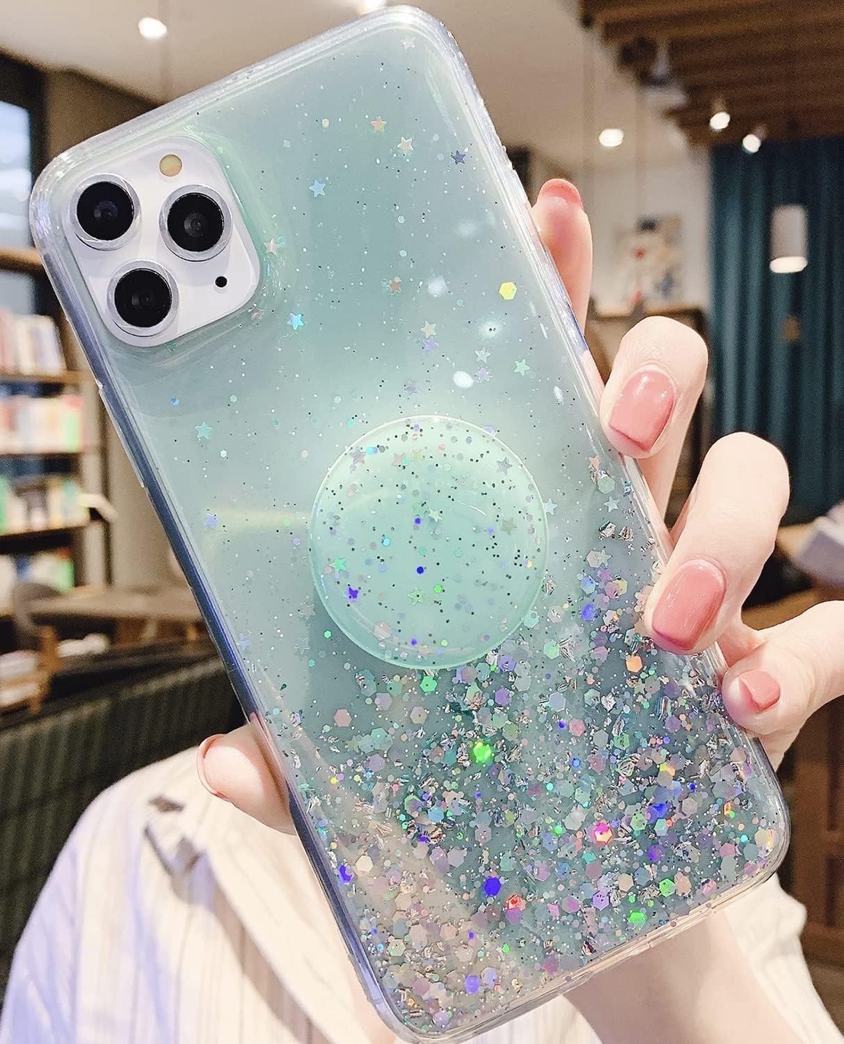 for iPhone 15 Pro Max Case Glitter Women Girls with Ring Kickstand Sparkle Bling Cute Cases Slim Soft Phone Protective Shell Phone Cover for iPhone 15 Pro Max Case 6.7 inch (Silver)