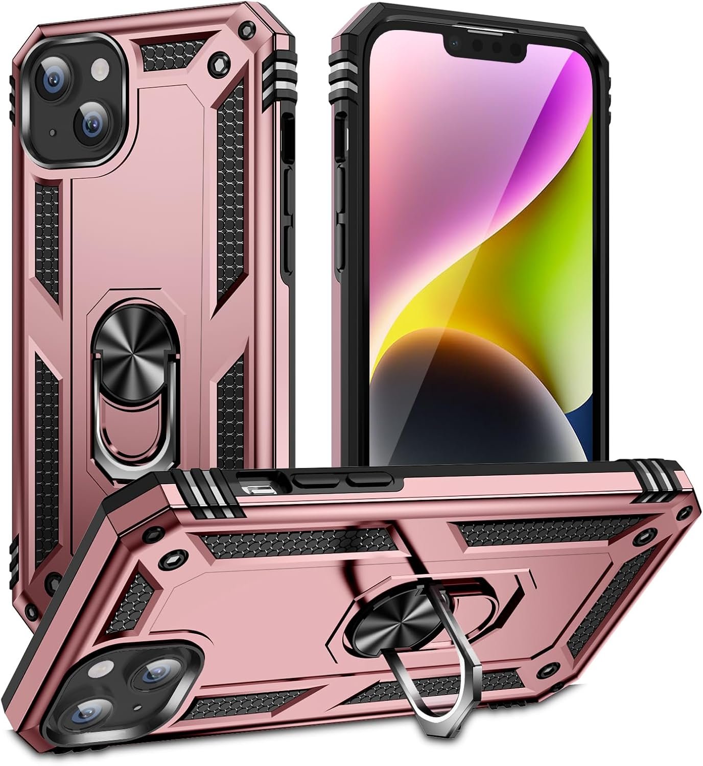 Innovatemee for iPhone 15 Case, Full Body Heavy Duty Rugged Shockproof Protective Phone Cover with Kickstand Military Grade Protection Shell for iPhone 15 Silver