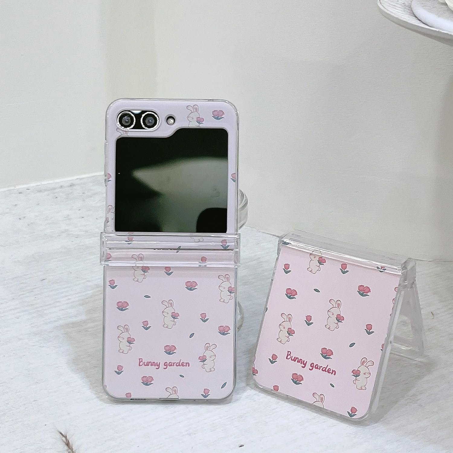 for Samsung Galaxy Z Flip 5 5G phone case, cute animal cartoon design Lucky Dog pc transparent hard shell rear cover protective case Z Flip 5 phone case (rabbit)