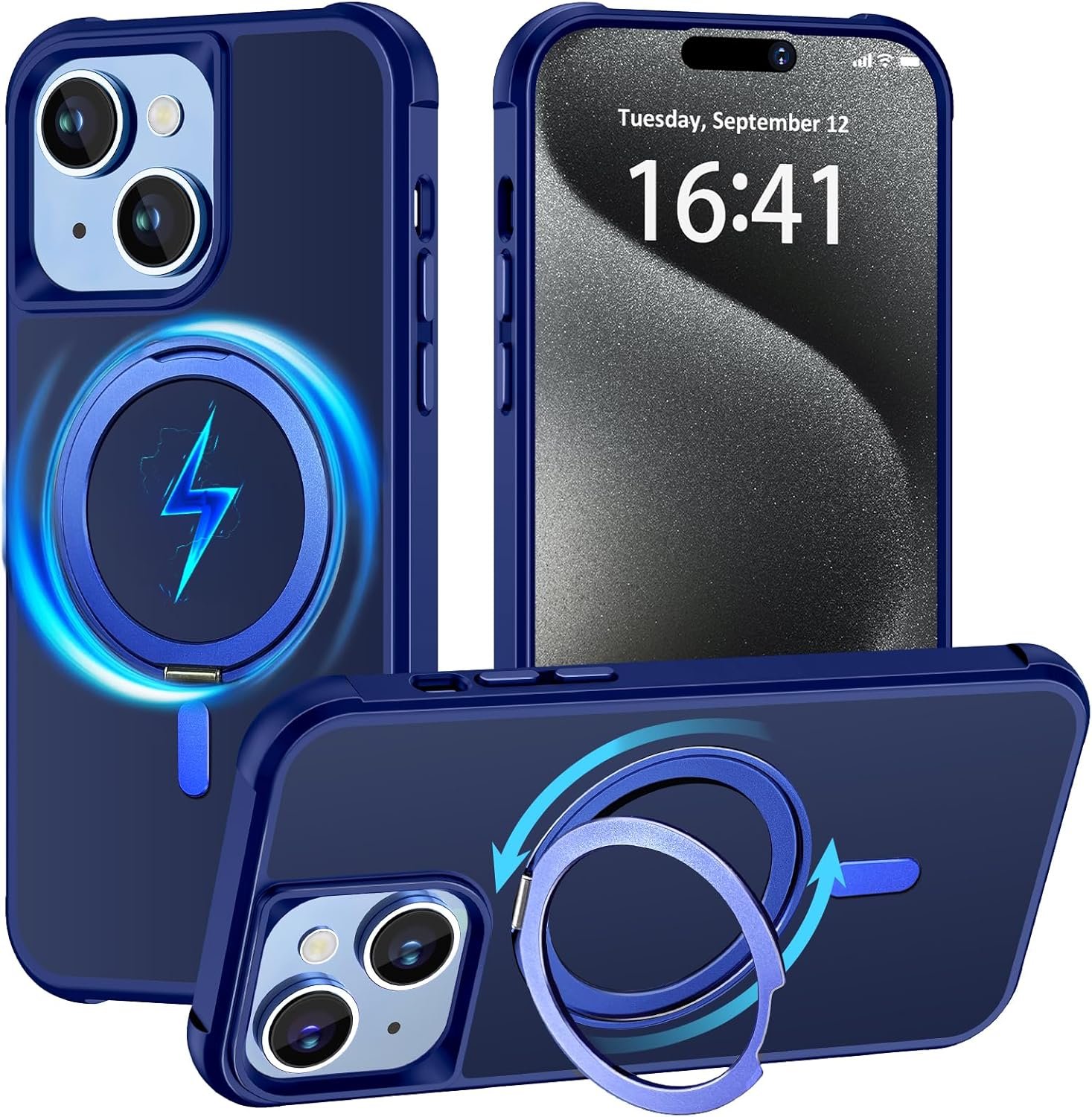 Magnetic for iPhone 13 case/iPhone 14 Case 【Compatible with Magsafe】 with 360°Rotatable Invisible Ring Stand【Military Grade Shockproof】 Matte Back Soft Edge Phone Cover 6.1", Black