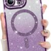 Innovatemee Compatible with iPhone 14 Case Plating Magnetic [Support for Magsafe] Bling Glitter Sparkly Back Diamond Camera Lens Cover Crystal Matte Luxury Case for Girls Women -Blue