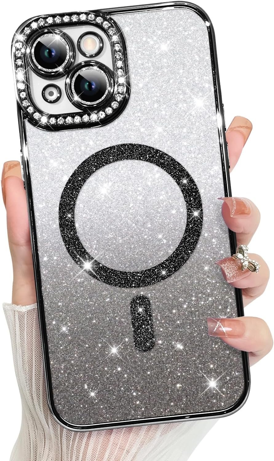 Innovatemee Compatible with iPhone 14 Case Plating Magnetic [Support for Magsafe] Bling Glitter Sparkly Back Diamond Camera Lens Cover Crystal Matte Luxury Case for Girls Women -Blue