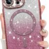 Innovatemee Compatible with iPhone 14 Case Plating Magnetic [Support for Magsafe] Bling Glitter Sparkly Back Diamond Camera Lens Cover Crystal Matte Luxury Case for Girls Women -Blue