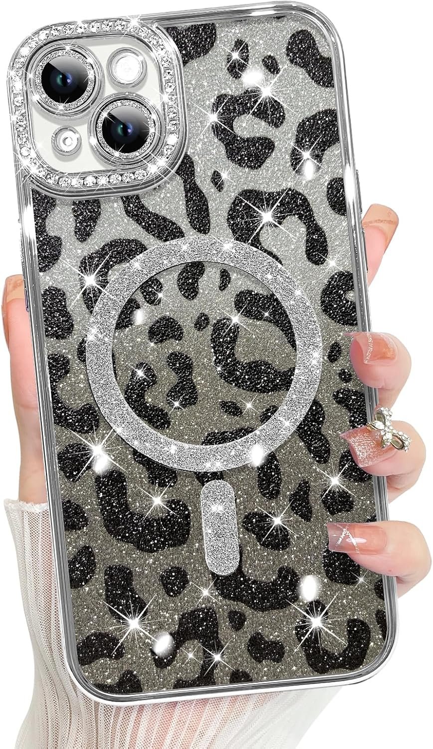 Innovatemee Compatible with iPhone 14 Case Plating Magnetic [Support for Magsafe] Bling Glitter Sparkly Back Diamond Camera Lens Cover Crystal Matte Luxury Case for Girls Women -Blue