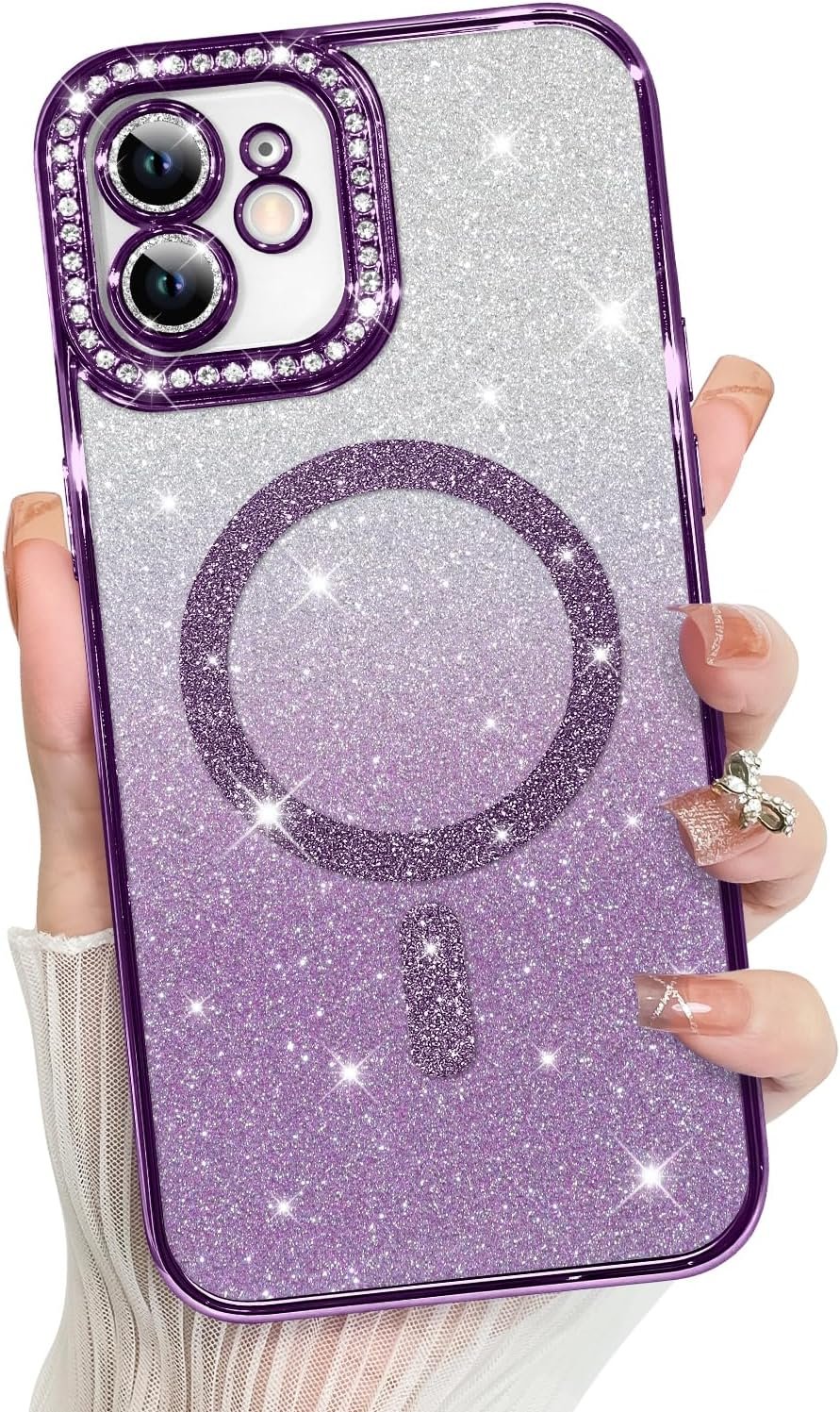 Innovatemee Compatible with iPhone 14 Case Plating Magnetic [Support for Magsafe] Bling Glitter Sparkly Back Diamond Camera Lens Cover Crystal Matte Luxury Case for Girls Women -Blue