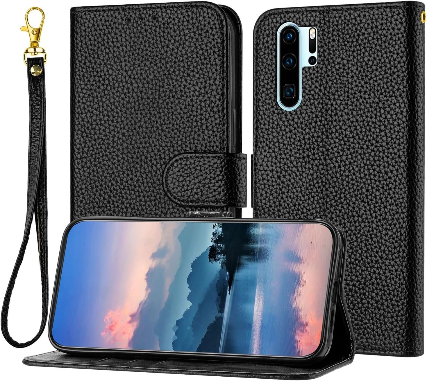 81IS4eBP_NL._AC_SL1500 Cell Phone Case Wallet Wallet Case Compatible withP30 Pro Compatible with Women and Men,Flip Leather Cover with Card Holder, Shockproof TPU Inner Shell Phone Cover & Kickstand(Light Blue)