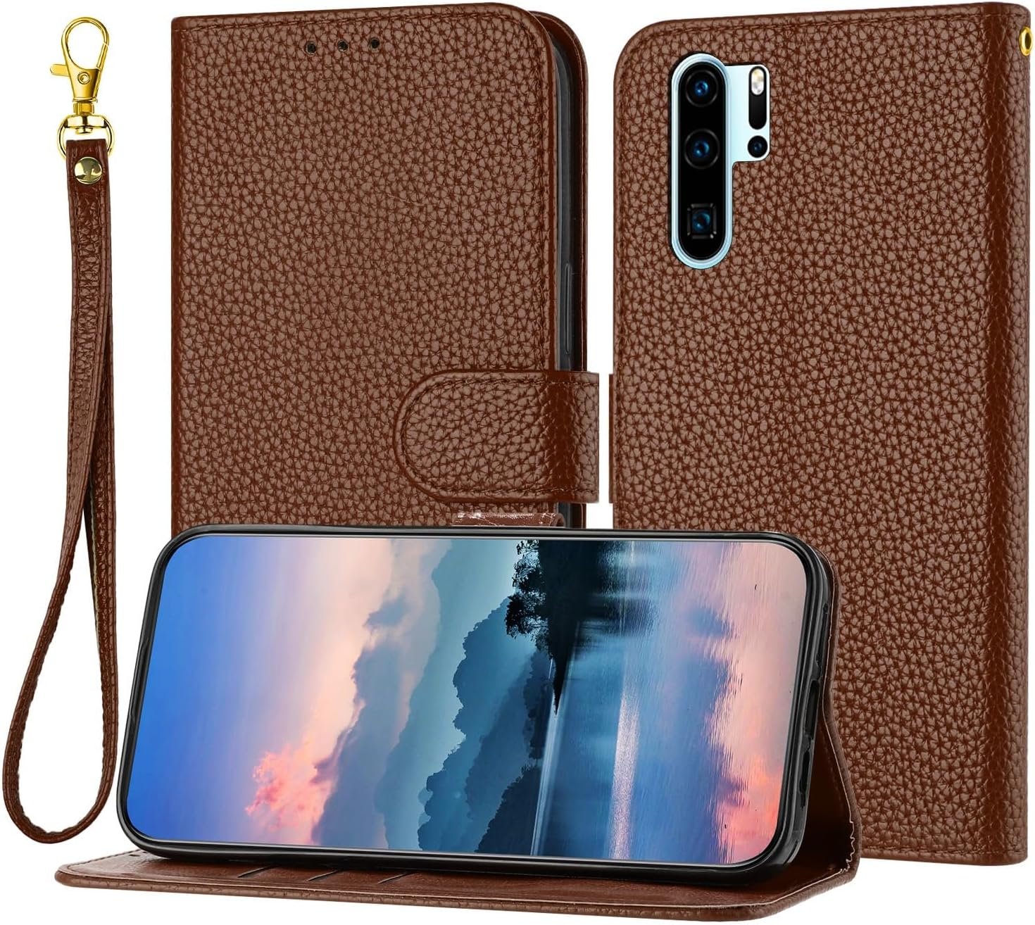 81KaJ5x8zJL._AC_SL1500 Cell Phone Case Wallet Wallet Case Compatible withP30 Pro Compatible with Women and Men,Flip Leather Cover with Card Holder, Shockproof TPU Inner Shell Phone Cover & Kickstand(Light Blue)