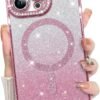 Innovatemee Compatible with iPhone 14 Case Plating Magnetic [Support for Magsafe] Bling Glitter Sparkly Back Diamond Camera Lens Cover Crystal Matte Luxury Case for Girls Women -Blue