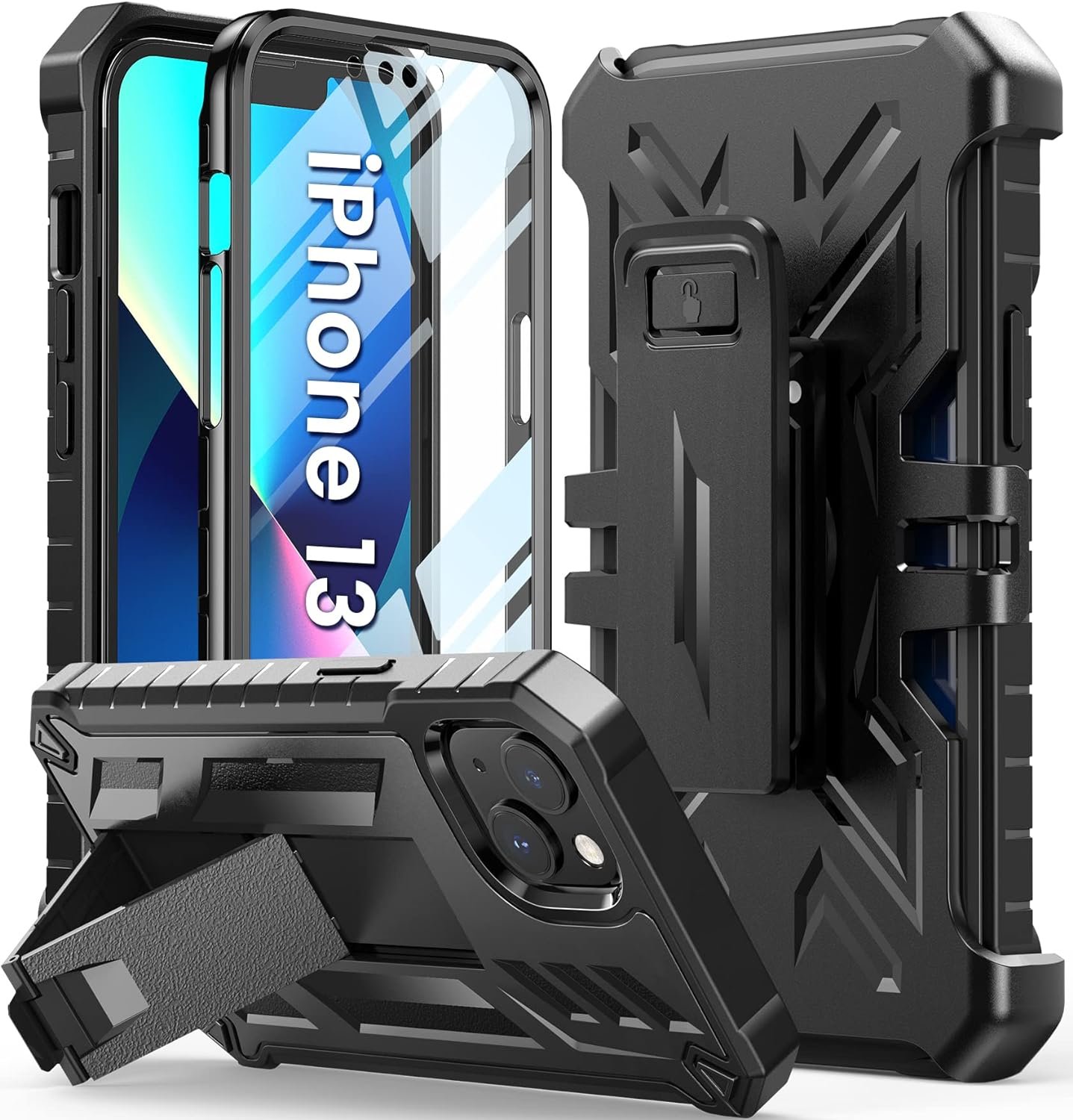 for iPhone 13 Case Protective Cover: iPhone 14 case Heavy Duty Military Grade Hard Protection Shock Proof Grip | Durable Dual-Layer Design iPhone 13-14 Phone Case with Built-in Kickstand Blue
