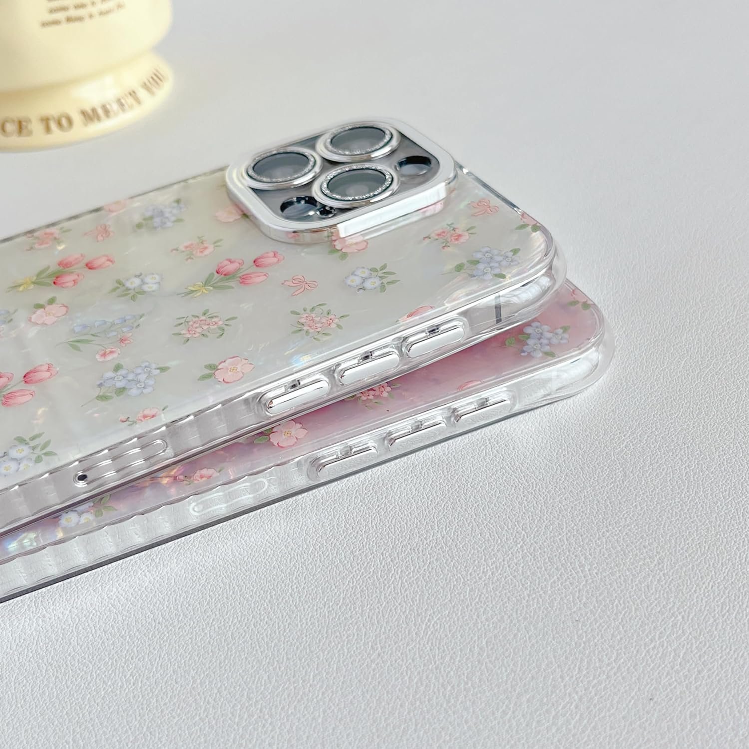 Cute Tulip Flowers Bow Shell Pattern Phone Case Compatible with iPhone Case (White,iPhone 14)