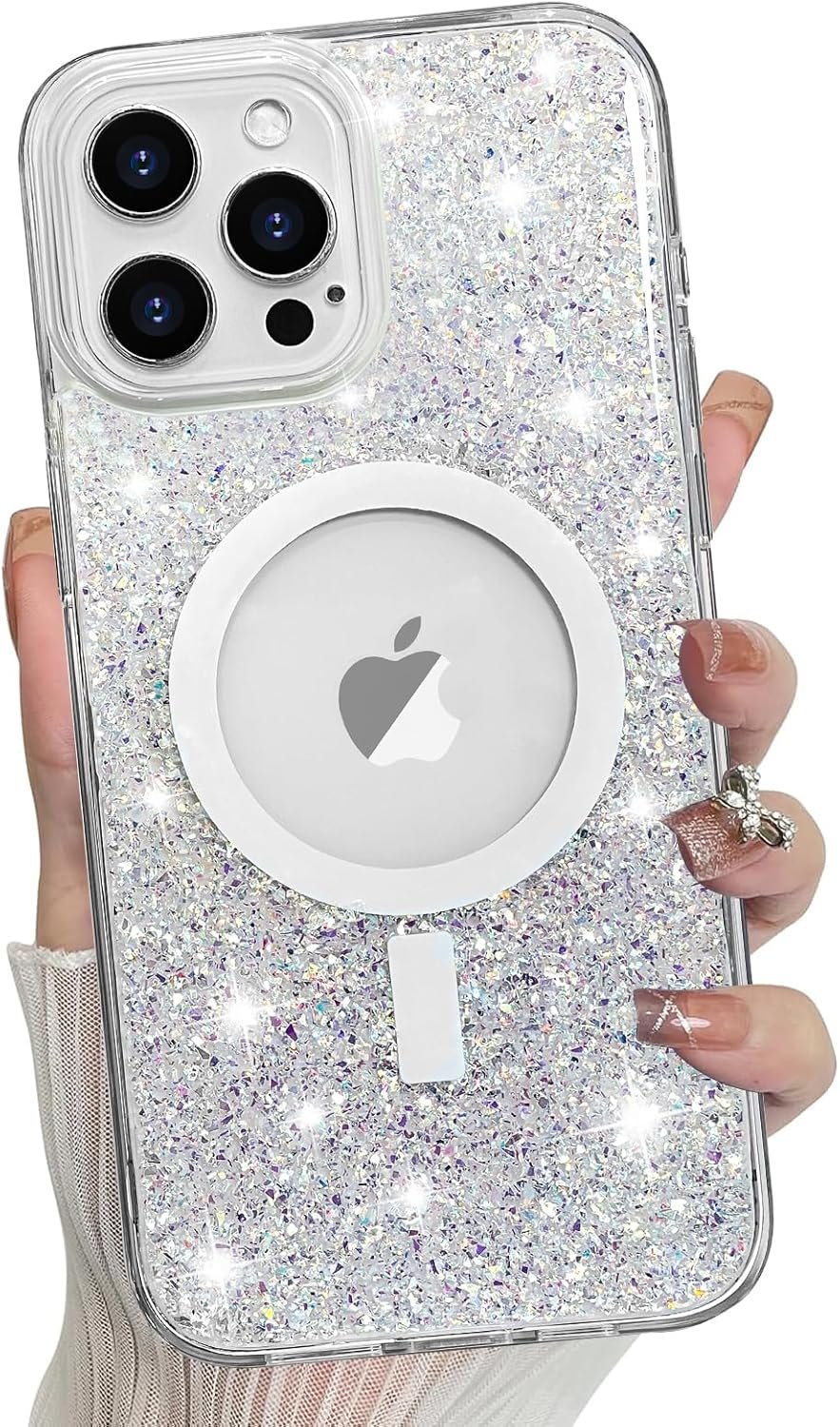 for iPhone 14 Pro Max Case, Sparkly Glitter Bling Back, Magnetic Support for Shockproof Case, Crystal and Clear High-Duty Protection for iPhone 14 Pro Max Case -Glitter Crystal