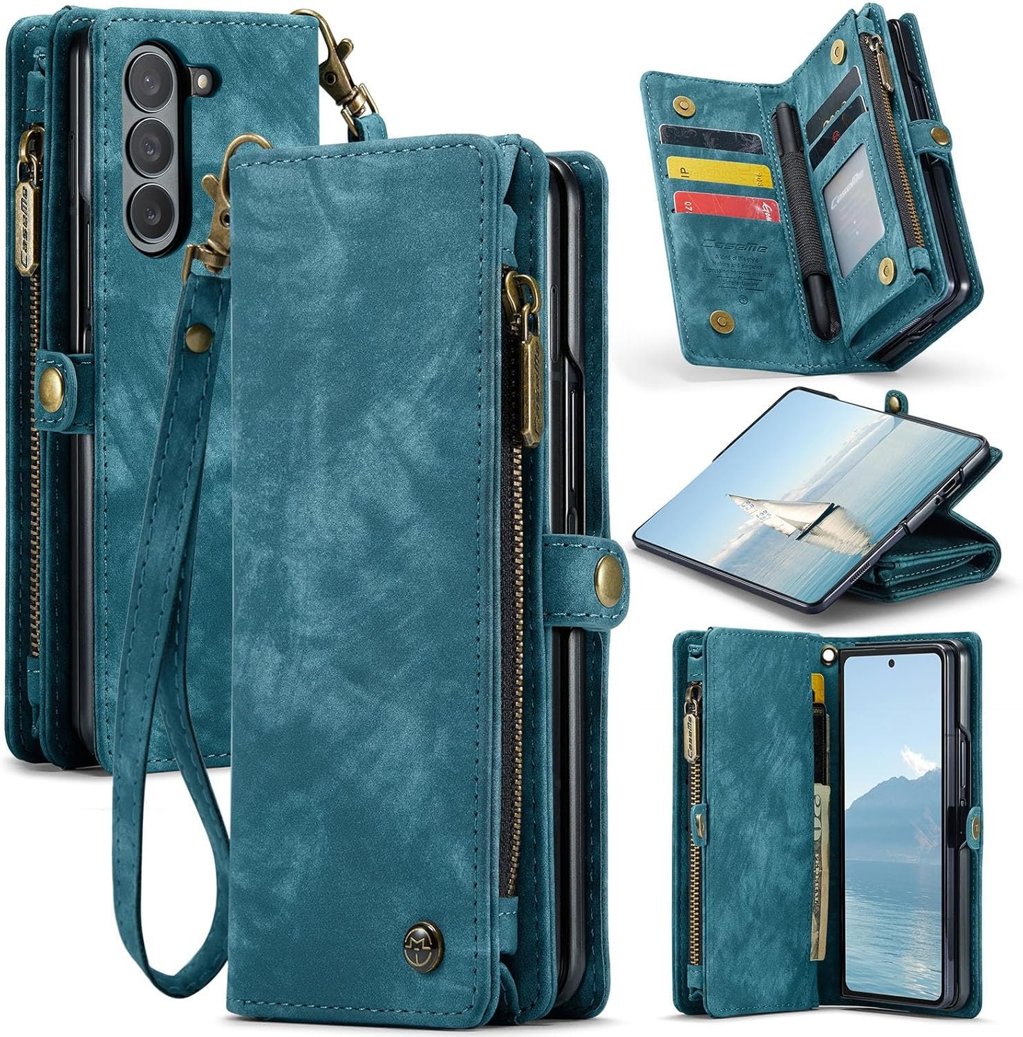 Wallet Case for Samsung Galaxy Z Fold6 2024, Zipper Purse Leather Case with Magnetic Detachable Shockproof TPU Bumper Shell Cover Compatible with Samsung Galaxy Z Fold 6 (Black)