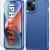 for iPhone 13 Case Protective Cover: iPhone 14 case Heavy Duty Military Grade Hard Protection Shock Proof Grip | Durable Dual-Layer Design iPhone 13-14 Phone Case with Built-in Kickstand Blue