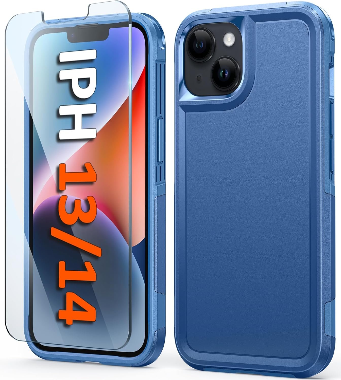 for iPhone 13 Case Protective Cover: iPhone 14 case Heavy Duty Military Grade Hard Protection Shock Proof Grip | Durable Dual-Layer Design iPhone 13-14 Phone Case with Built-in Kickstand Blue