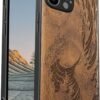 Magnetic Wood Case for iPhone 12 Case [Natural Wood & Soft TPU] Shockproof Protective Cover Unique & Classy Wooden Case Compatible with MagSafe (The Great Wave Off Kanagawa-Blackwood)