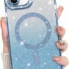 Innovatemee Compatible with iPhone 14 Case Plating Magnetic [Support for Magsafe] Bling Glitter Sparkly Back Diamond Camera Lens Cover Crystal Matte Luxury Case for Girls Women -Blue