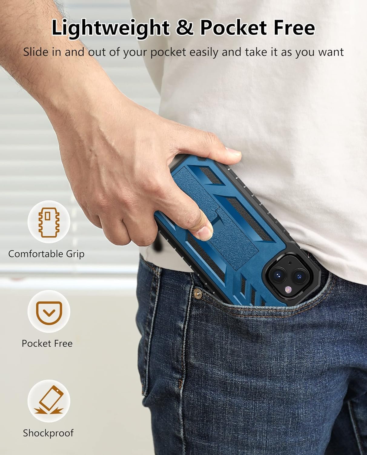 for iPhone 13 Case Protective Cover: iPhone 14 case Heavy Duty Military Grade Hard Protection Shock Proof Grip | Durable Dual-Layer Design iPhone 13-14 Phone Case with Built-in Kickstand Blue