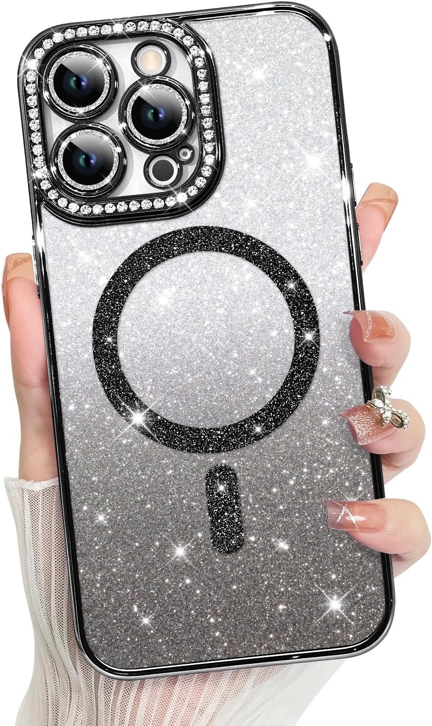 Innovatemee Compatible with iPhone 14 Case Plating Magnetic [Support for Magsafe] Bling Glitter Sparkly Back Diamond Camera Lens Cover Crystal Matte Luxury Case for Girls Women -Blue