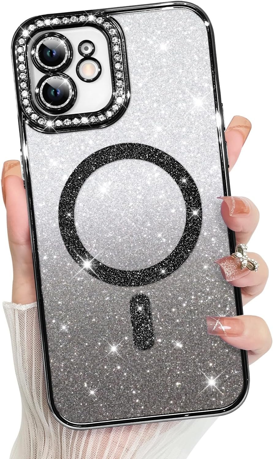 Innovatemee Compatible with iPhone 14 Case Plating Magnetic [Support for Magsafe] Bling Glitter Sparkly Back Diamond Camera Lens Cover Crystal Matte Luxury Case for Girls Women -Blue