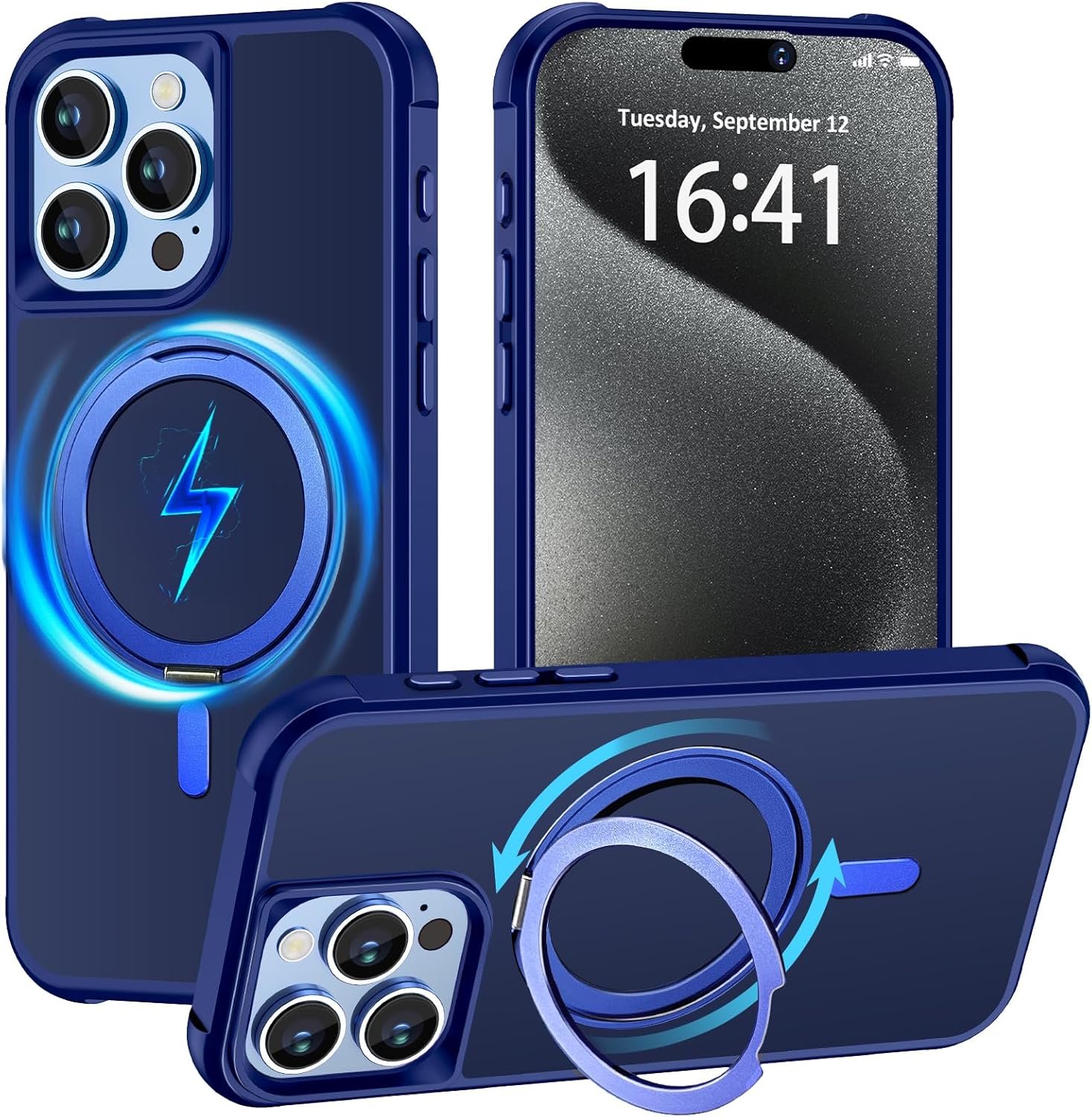 Magnetic for iPhone 13 case/iPhone 14 Case 【Compatible with Magsafe】 with 360°Rotatable Invisible Ring Stand【Military Grade Shockproof】 Matte Back Soft Edge Phone Cover 6.1", Black