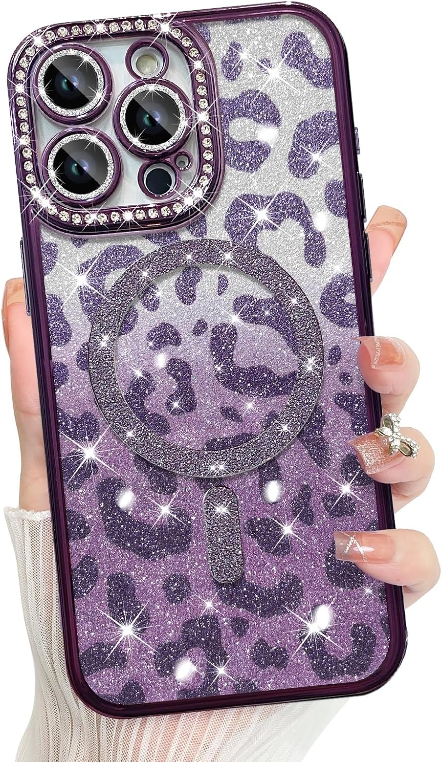 Innovatemee Compatible with iPhone 14 Case Plating Magnetic [Support for Magsafe] Bling Glitter Sparkly Back Diamond Camera Lens Cover Crystal Matte Luxury Case for Girls Women -Blue