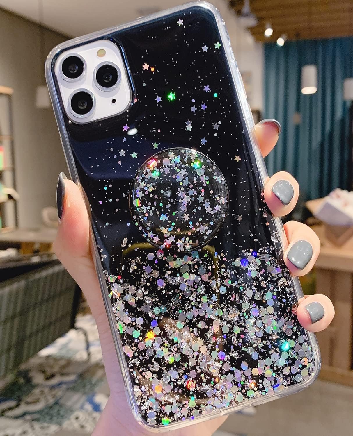 for iPhone 15 Pro Max Case Glitter Women Girls with Ring Kickstand Sparkle Bling Cute Cases Slim Soft Phone Protective Shell Phone Cover for iPhone 15 Pro Max Case 6.7 inch (Silver)