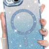 Innovatemee Compatible with iPhone 14 Case Plating Magnetic [Support for Magsafe] Bling Glitter Sparkly Back Diamond Camera Lens Cover Crystal Matte Luxury Case for Girls Women -Blue