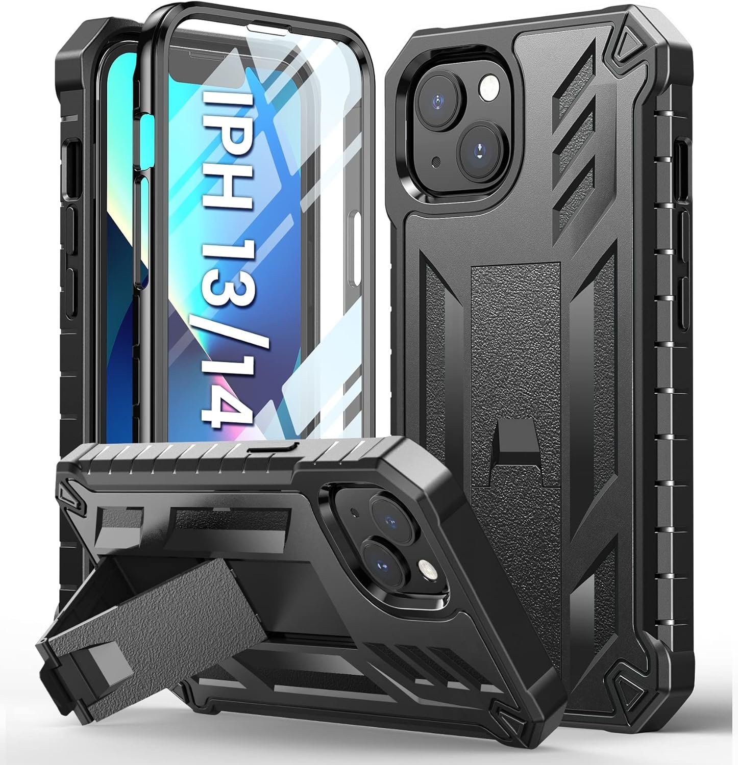 for iPhone 13 Case Protective Cover: iPhone 14 case Heavy Duty Military Grade Hard Protection Shock Proof Grip | Durable Dual-Layer Design iPhone 13-14 Phone Case with Built-in Kickstand Blue