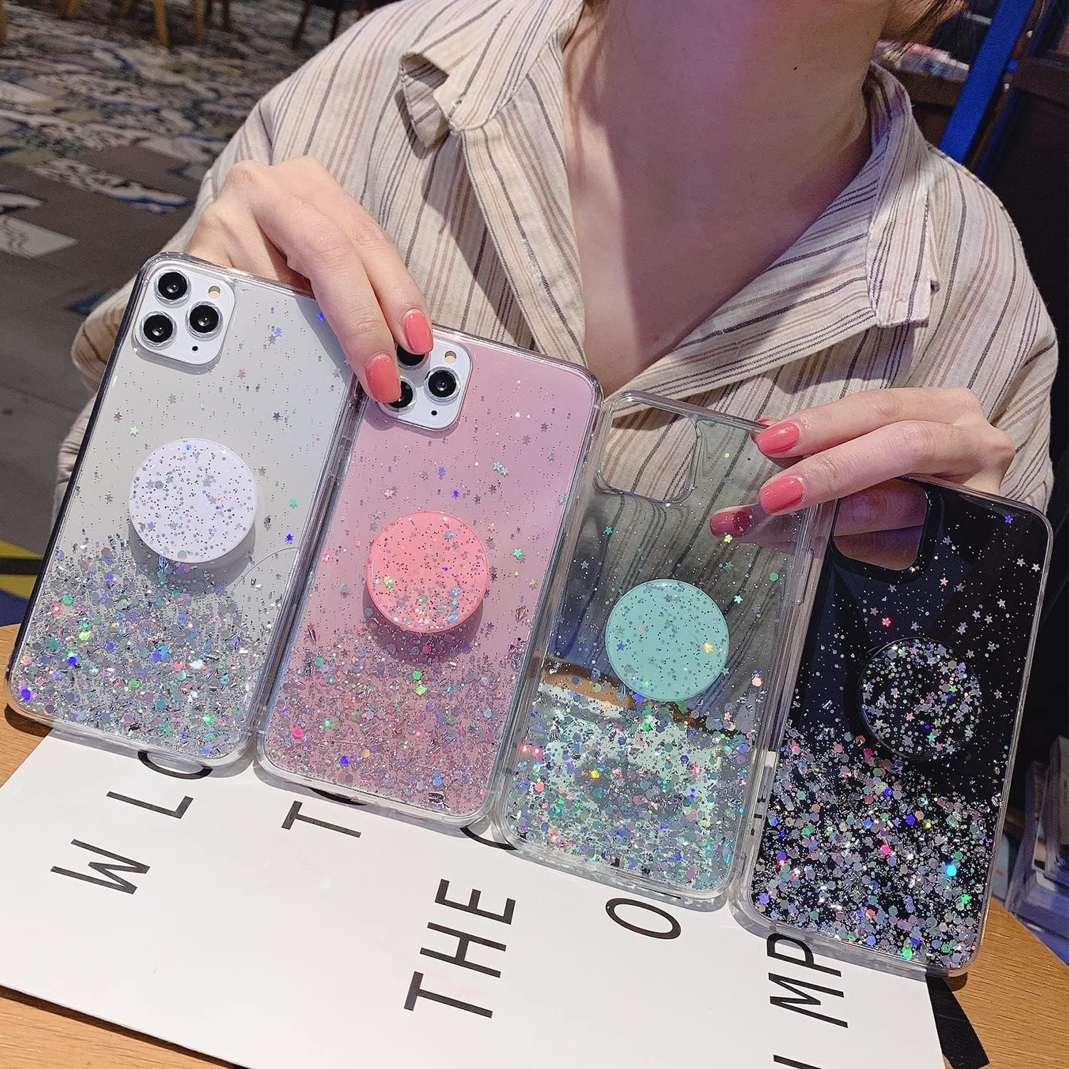for iPhone 15 Pro Max Case Glitter Women Girls with Ring Kickstand Sparkle Bling Cute Cases Slim Soft Phone Protective Shell Phone Cover for iPhone 15 Pro Max Case 6.7 inch (Silver)