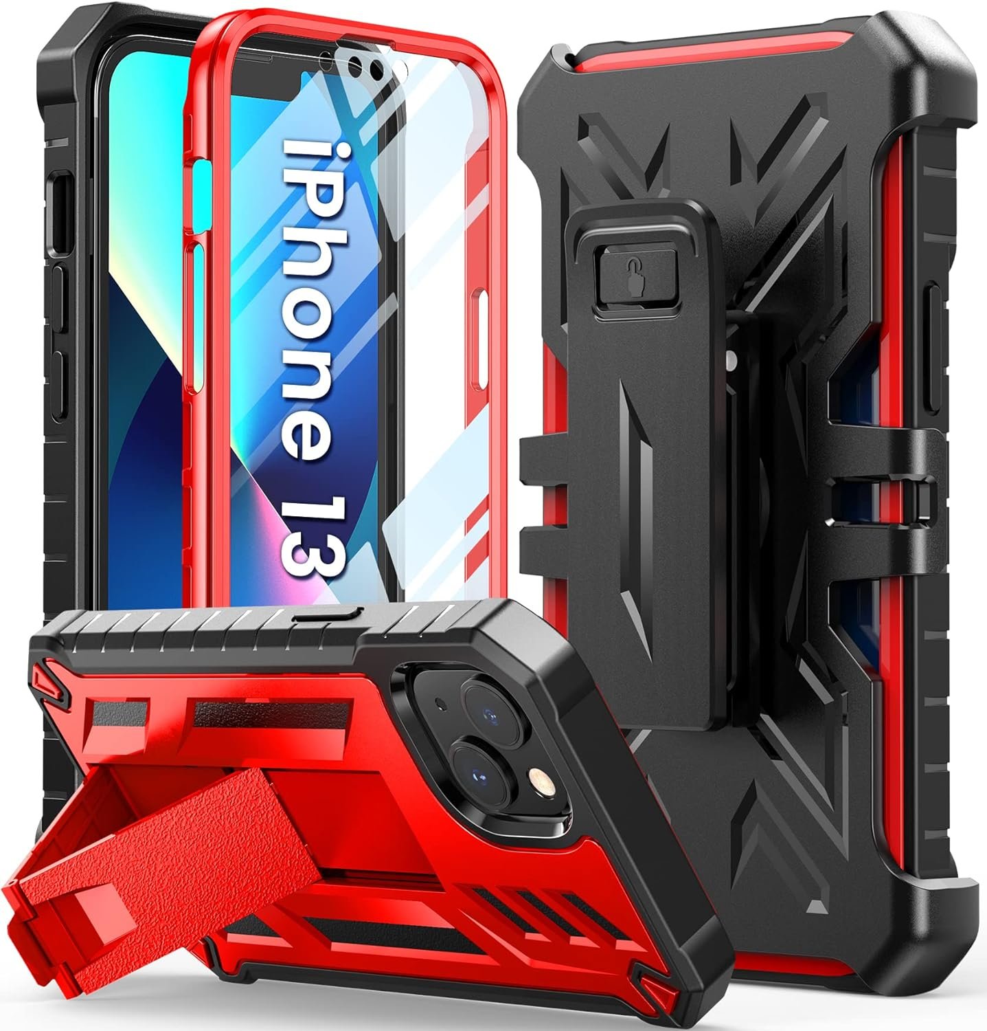 for iPhone 13 Case Protective Cover: iPhone 14 case Heavy Duty Military Grade Hard Protection Shock Proof Grip | Durable Dual-Layer Design iPhone 13-14 Phone Case with Built-in Kickstand Blue