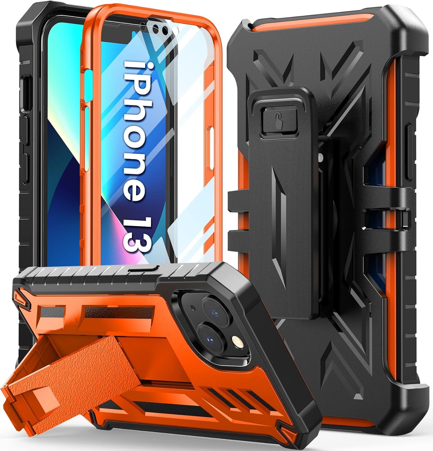 for iPhone 13 Case Protective Cover: iPhone 14 case Heavy Duty Military Grade Hard Protection Shock Proof Grip | Durable Dual-Layer Design iPhone 13-14 Phone Case with Built-in Kickstand Blue