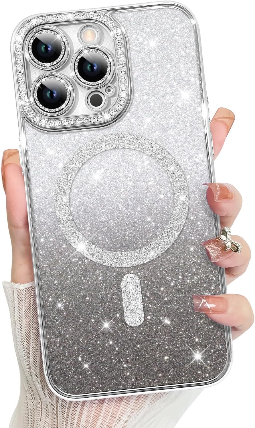 Innovatemee Compatible with iPhone 14 Case Plating Magnetic [Support for Magsafe] Bling Glitter Sparkly Back Diamond Camera Lens Cover Crystal Matte Luxury Case for Girls Women -Blue