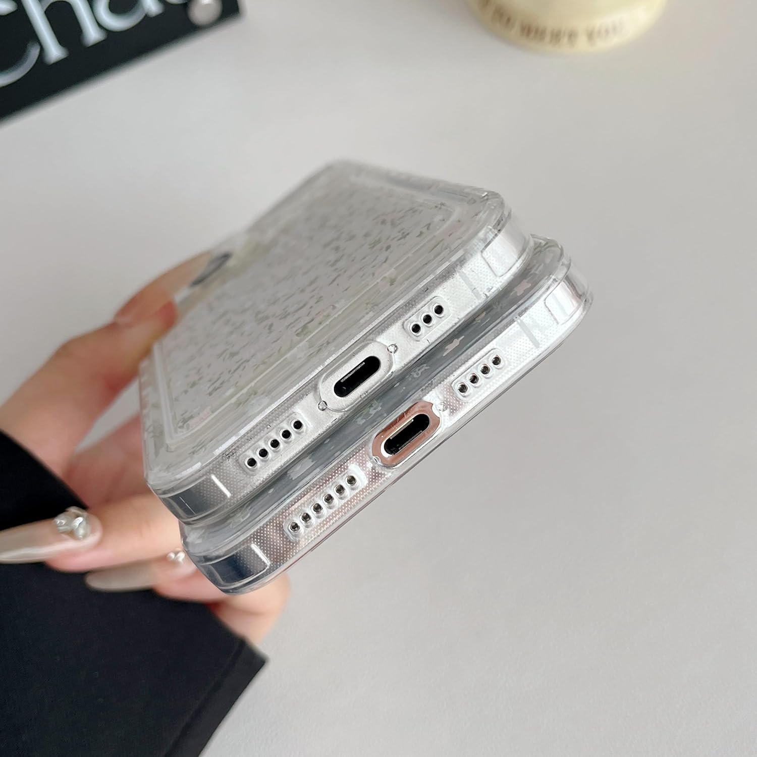 Cute Flowers Shell Pattern Wallet Card Slot Soft Phone Case Compatible with iPhone Case (Clear,iPhone 15 Plus)