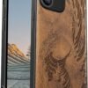Magnetic Wood Case for iPhone 12 Case [Natural Wood & Soft TPU] Shockproof Protective Cover Unique & Classy Wooden Case Compatible with MagSafe (The Great Wave Off Kanagawa-Blackwood)