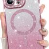 Innovatemee Compatible with iPhone 14 Case Plating Magnetic [Support for Magsafe] Bling Glitter Sparkly Back Diamond Camera Lens Cover Crystal Matte Luxury Case for Girls Women -Blue