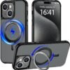 Magnetic for iPhone 13 case/iPhone 14 Case 【Compatible with Magsafe】 with 360°Rotatable Invisible Ring Stand【Military Grade Shockproof】 Matte Back Soft Edge Phone Cover 6.1", Black