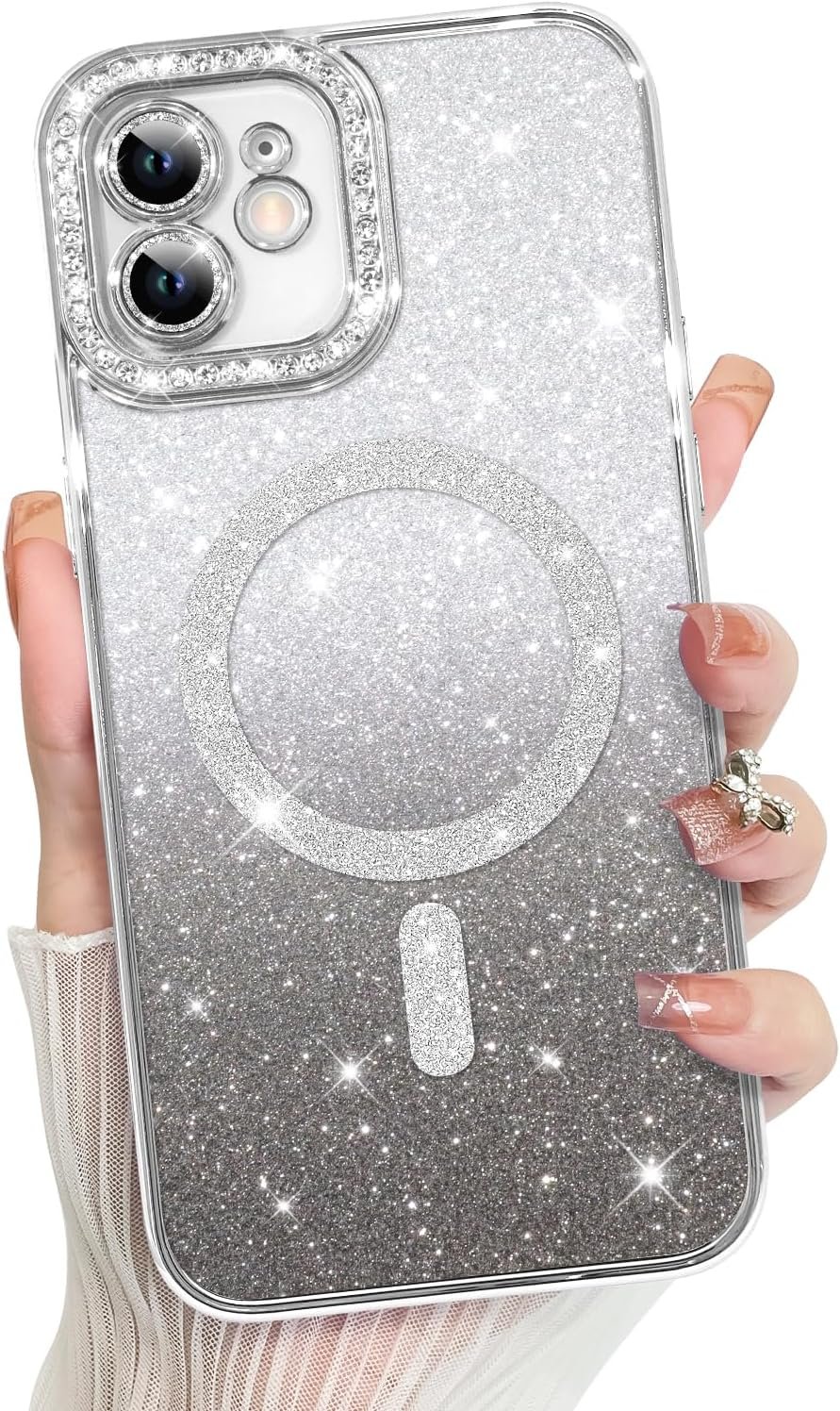 Innovatemee Compatible with iPhone 14 Case Plating Magnetic [Support for Magsafe] Bling Glitter Sparkly Back Diamond Camera Lens Cover Crystal Matte Luxury Case for Girls Women -Blue