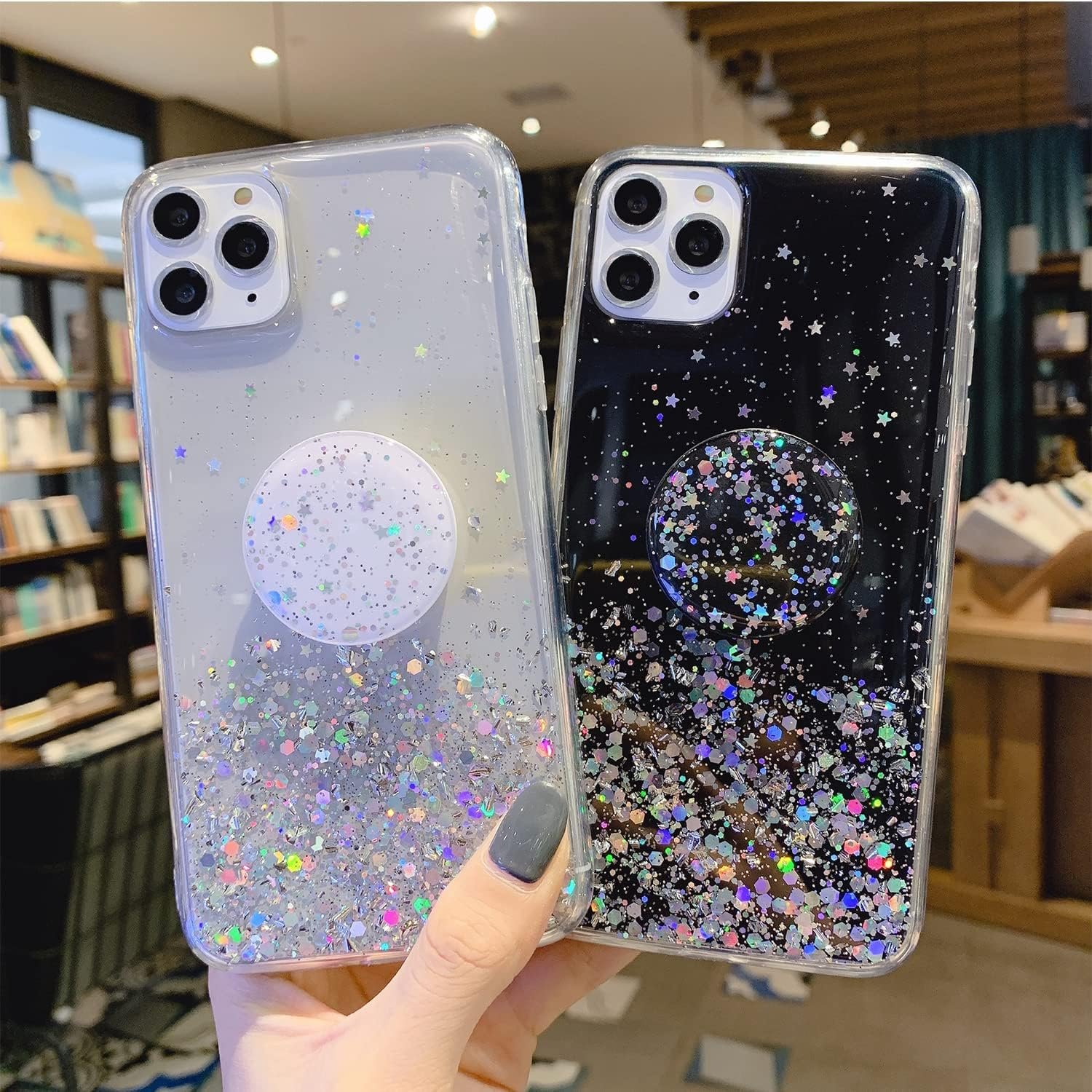 for iPhone 15 Pro Max Case Glitter Women Girls with Ring Kickstand Sparkle Bling Cute Cases Slim Soft Phone Protective Shell Phone Cover for iPhone 15 Pro Max Case 6.7 inch (Silver)