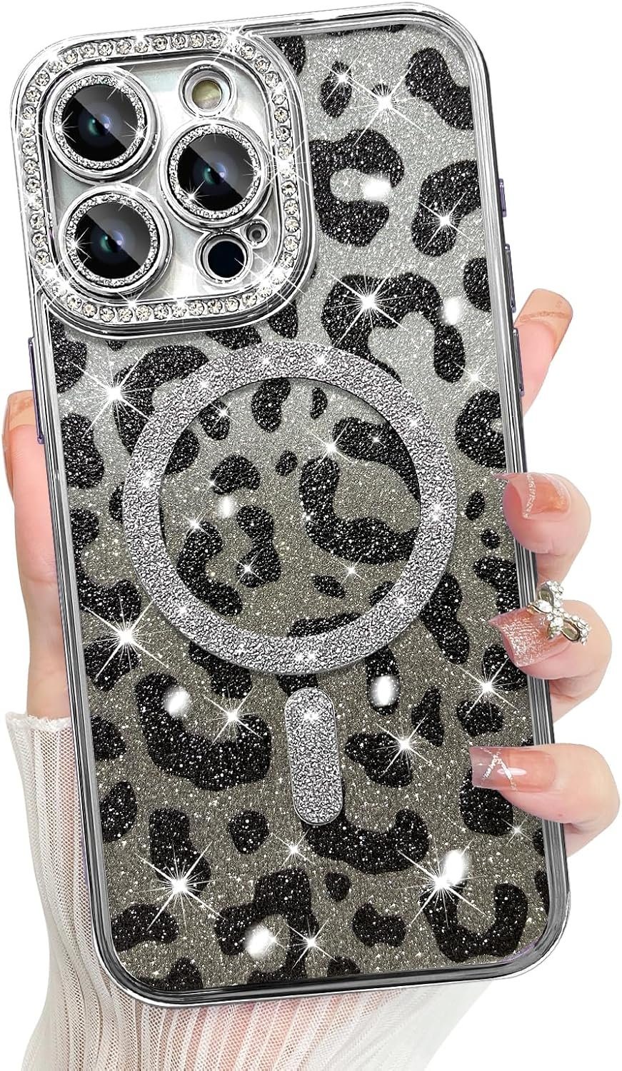 Innovatemee Compatible with iPhone 14 Case Plating Magnetic [Support for Magsafe] Bling Glitter Sparkly Back Diamond Camera Lens Cover Crystal Matte Luxury Case for Girls Women -Blue