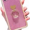 for Boost Mobile 5G 2021 Case (Not 5G Plus) Girls Women Cute Luxury Glitter Shell with Heart Ring Stand Slim Soft Shockproof Protective Cover for Samsung Galaxy A22 5G - Pink